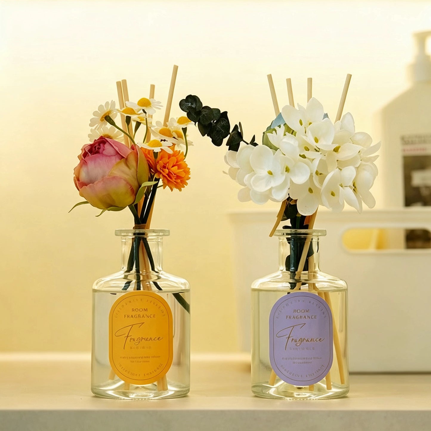 Blumenduft-Diffusor mit Stäbchen, flammenloser Raumduft mit getrockneten Blumen, luxuriöser Aromatherapie-Duft für Schlafzimmer und Wohnzimmer