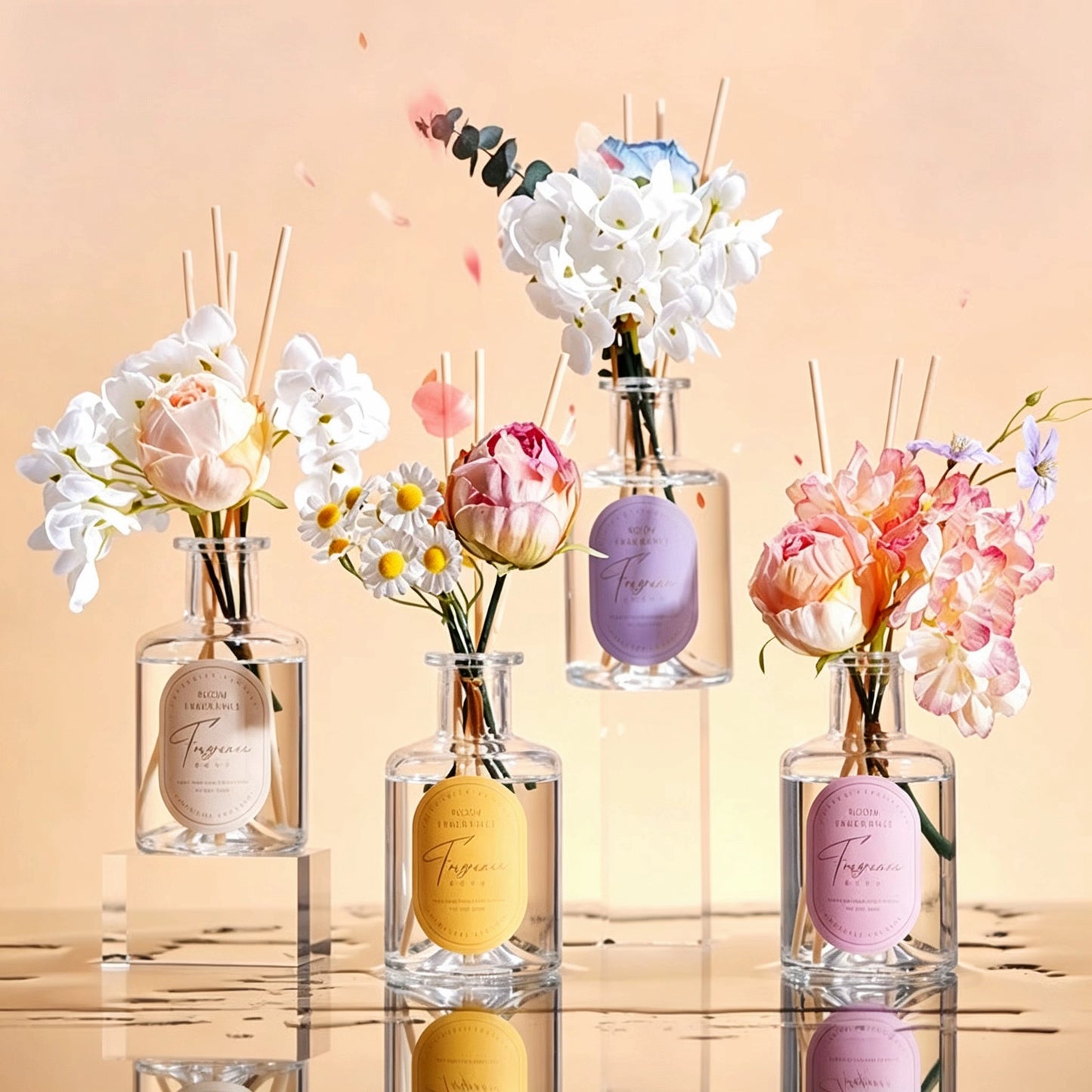 Blumenduft-Diffusor mit Stäbchen, flammenloser Raumduft mit getrockneten Blumen, luxuriöser Aromatherapie-Duft für Schlafzimmer und Wohnzimmer